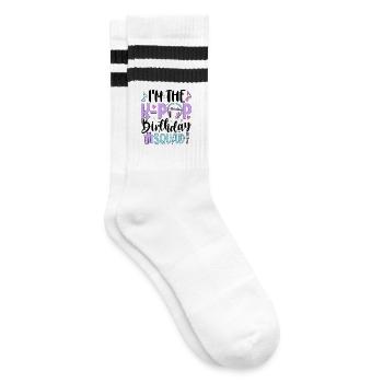 I'm The K Pop Birthday Squad - Gestreifte Tennissocken - Weiß/Schwarz - Rechts