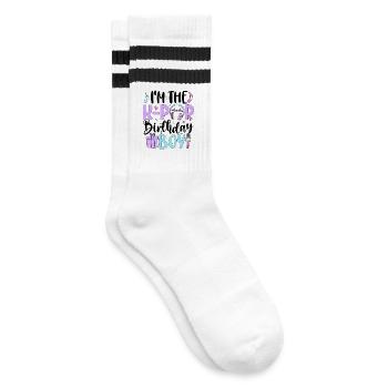 I'm The K Pop Birthday Boy - Gestreifte Tennissocken - Weiß/Schwarz - Rechts