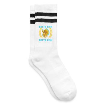 Bettafischbesitzer Aquarist Fischhalter Siamese - Gestreifte Tennissocken - Weiß/Schwarz - Rechts