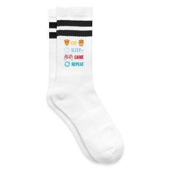 Eat Sleep Game Repeat Gaming Quotes for Gamer - Striped tennis socks - white/black - Right