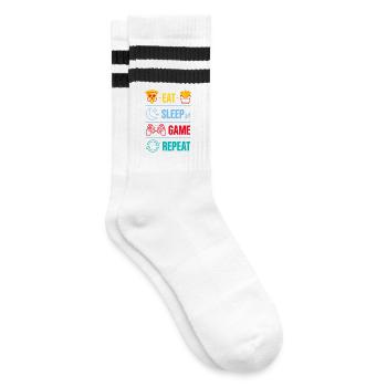 Eat Sleep Game Repeat Gaming Quotes for Gamer - Striped tennis socks - white/black - Right