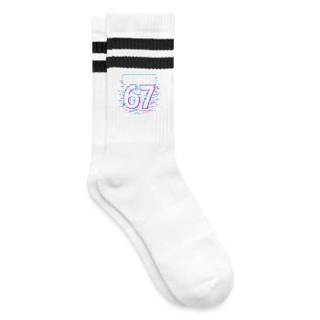 Error 67 Six Seven Glitch Cyber Meme Gift Idea - Striped tennis socks - white/black - Right