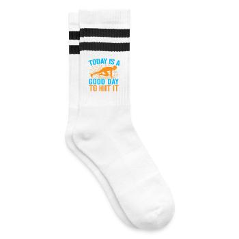 Fitness Fanatics Today A Good Day To Hiit - Gestreifte Tennissocken - Weiß/Schwarz - Rechts