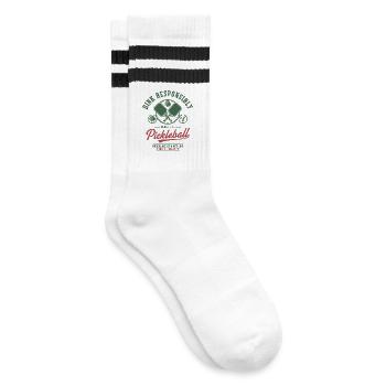 Pickleball-lustiger Spieler lieben Pickleball-Paddel - Gestreifte Tennissocken - Weiß/Schwarz - Rechts