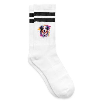 Art coloré de chien berger australien - Chaussettes de tennis - blanc/noir - Droite
