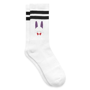 Süße schwarze Jiji Katze mit roter Fliege - Gestreifte Tennissocken - Weiß/Schwarz - Rechts