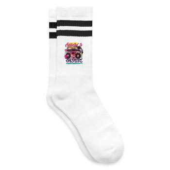 Graffiti Musik - Gestreifte Tennissocken - Weiß/Schwarz - Rechts