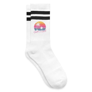 Grill Shirt Retro Sonnenuntergang BBQ Grillmeister - Gestreifte Tennissocken - Weiß/Schwarz - Rechts