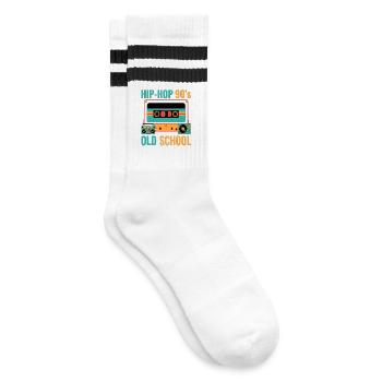 Hip Hop 90s Old School Cassette Retro - Striped tennis socks - white/black - Right