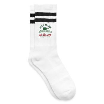 Pickleball-Spielerleben Besser am Netz Liebe - Gestreifte Tennissocken - Weiß/Schwarz - Rechts