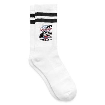Norwegen Angeln Tour 2026 - Angler Geschenk - Gestreifte Tennissocken - Weiß/Schwarz - Rechts