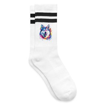 Chien Husky Coloré avec des éclaboussures - Chaussettes de tennis - blanc/noir - Droite