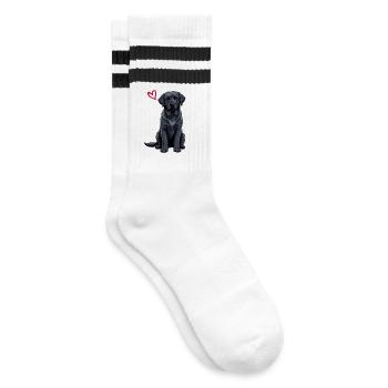 Black Labrador Retriever, Black Labrador - Striped tennis socks - white/black - Right