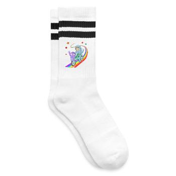 Boy Riding Cycle With Alien Shirt - Striped tennis socks - white/black - Right