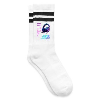 11. Geburtstag Junge Mädchen 11 Jahre Level 11 - Gestreifte Tennissocken - Weiß/Schwarz - Rechts