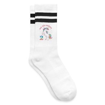 2. Geburtstag Einhorn Mädchen Ich bin schon 2 - Gestreifte Tennissocken - Weiß/Schwarz - Rechts