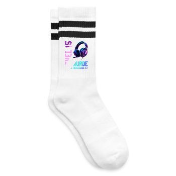 15. Geburtstag Junge Mädchen Teenager Level 15 - Gestreifte Tennissocken - Weiß/Schwarz - Rechts