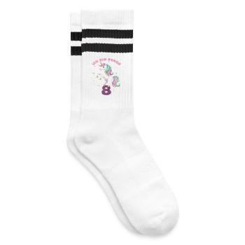 8. Geburtstag Einhorn Mädchen Ich bin schon 8 - Gestreifte Tennissocken - Weiß/Schwarz - Rechts