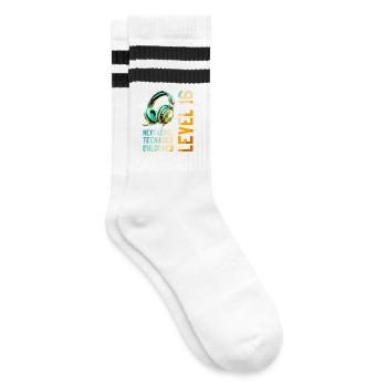 16. Geburtstag Junge Mädchen Teenager Level 16 - Gestreifte Tennissocken - Weiß/Schwarz - Rechts