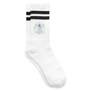Vitruvian Astronaut Moon Phases Space Anatomy Art - Striped tennis socks - white/black - Right