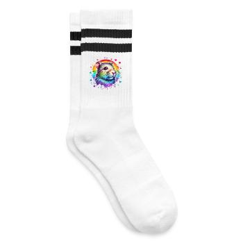 Degu Geschenk - Gestreifte Tennissocken - Weiß/Schwarz - Rechts