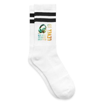 19th Birthday Boy Girl Teenager Level 19 - Striped tennis socks - white/black - Right