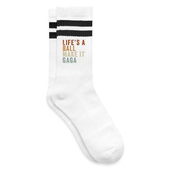 Das Leben ist ein Ball, mach es verrückt. - Gestreifte Tennissocken - Weiß/Schwarz - Rechts
