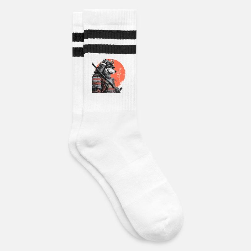 Wolf in Armor samurai - Striped tennis socks - white/black