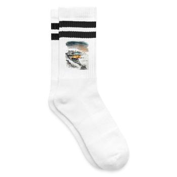 Leben auf der Top Villa - Gestreifte Tennissocken - Weiß/Schwarz - Rechts