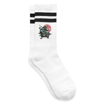 Wildschwein-Samurai in türkisfarbener Rüstung - Gestreifte Tennissocken - Weiß/Schwarz - Rechts