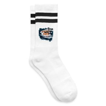 Luxury Is Loud - Tropical Modern Villa Sketch - Striped tennis socks - white/black - Right