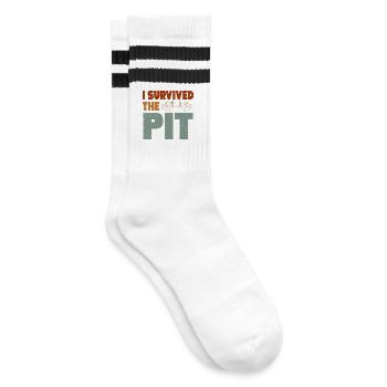 Ich habe die Grube überlebt - Gestreifte Tennissocken - Weiß/Schwarz - Rechts