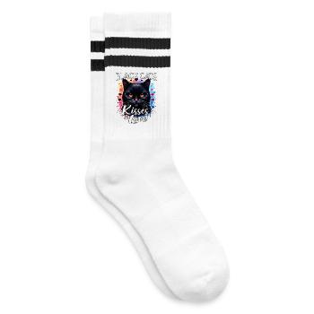 Black Cat Love - Striped tennis socks - white/black - Right