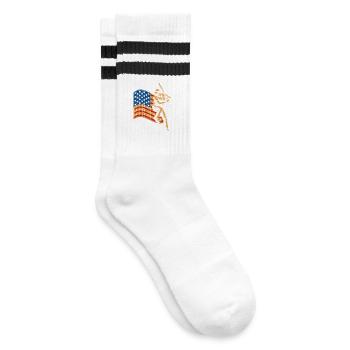 Baseball Spieler Waffel USA Flagge - Gestreifte Tennissocken - Weiß/Schwarz - Rechts