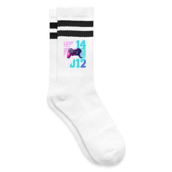 14. Geburtstag Gaming Gamer - Gestreifte Tennissocken - Weiß/Schwarz - Rechts