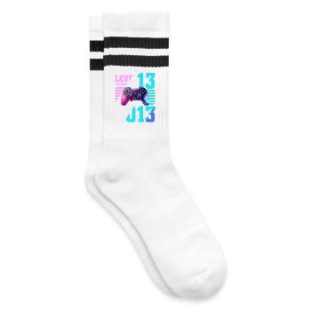 13. Geburtstag Gaming Gamer - Gestreifte Tennissocken - Weiß/Schwarz - Rechts