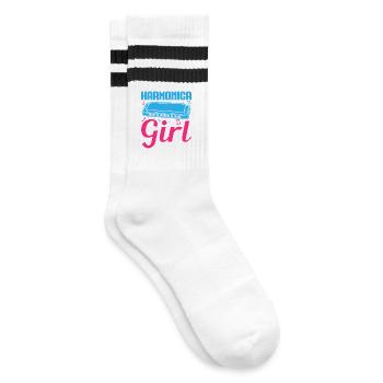 Funny Harmonica Player Girl Harmonica - Gestreifte Tennissocken - Weiß/Schwarz - Rechts
