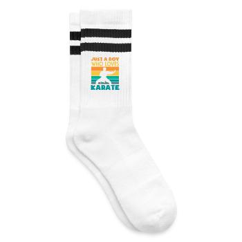 Just a boy who loves karate retro martial arts - Striped tennis socks - white/black - Right