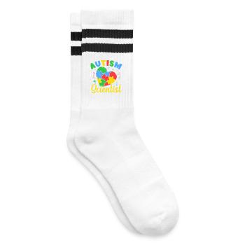 Pre K Teacher Autism Scientist Kindergarten - Striped tennis socks - white/black - Right