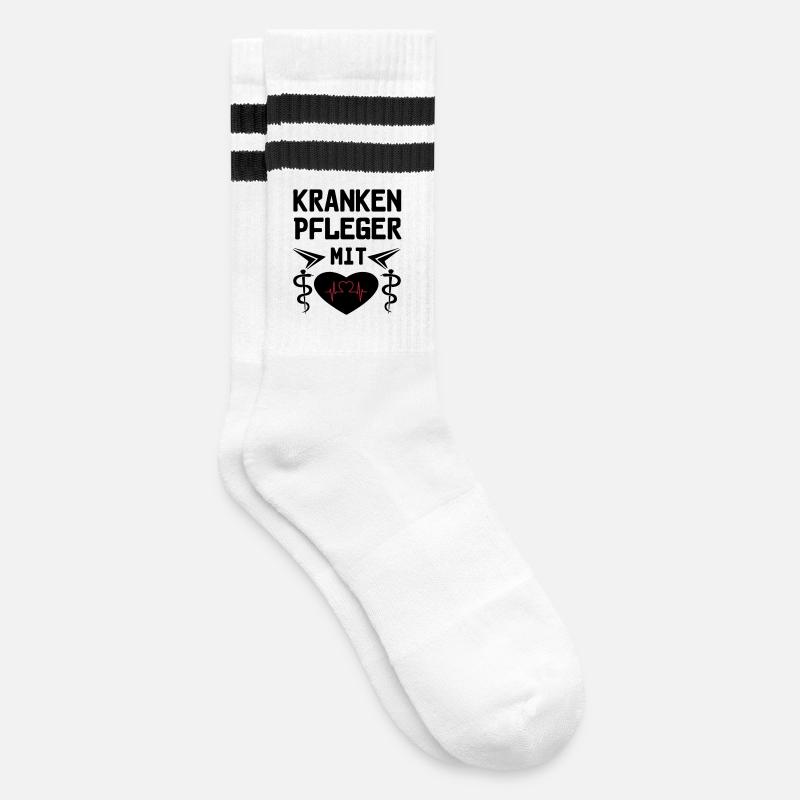 Krankenpfleger mit Herz Geschenk - Gestreifte Tennissocken - Weiß/Schwarz