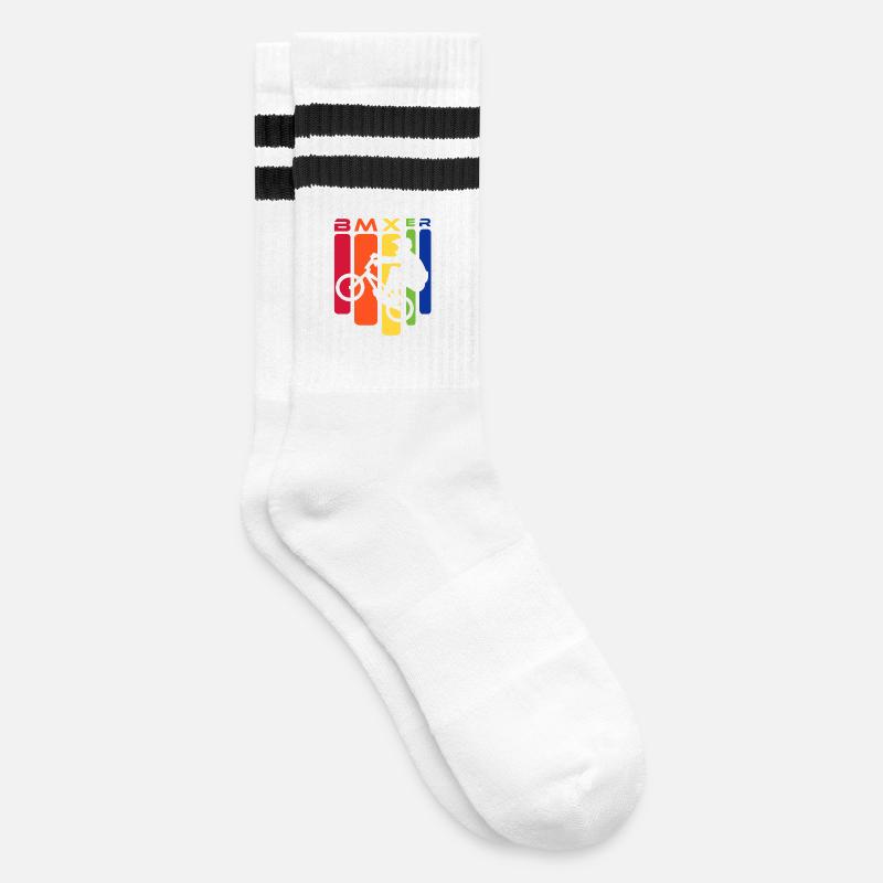 BMX Rainbow Stunt Silhouette - Gestreifte Tennissocken - Weiß/Schwarz