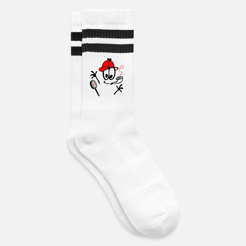 Detektiv  Comic - Gestreifte Tennissocken - Weiß/Schwarz