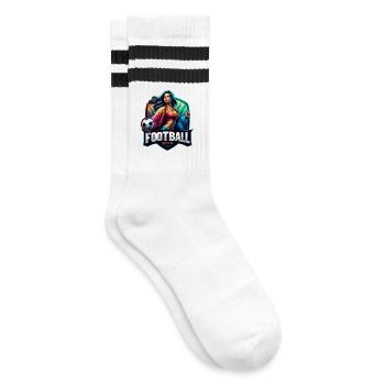 Weibliches Fußballkönigin-Emblem - Gestreifte Tennissocken - Weiß/Schwarz - Rechts