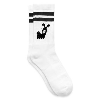 Lustiger schwarzer Hund - Gestreifte Tennissocken - Weiß/Schwarz - Rechts