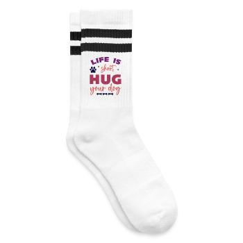 Das Leben ist kurz, umarme deinen Hund - Gestreifte Tennissocken - Weiß/Schwarz - Rechts