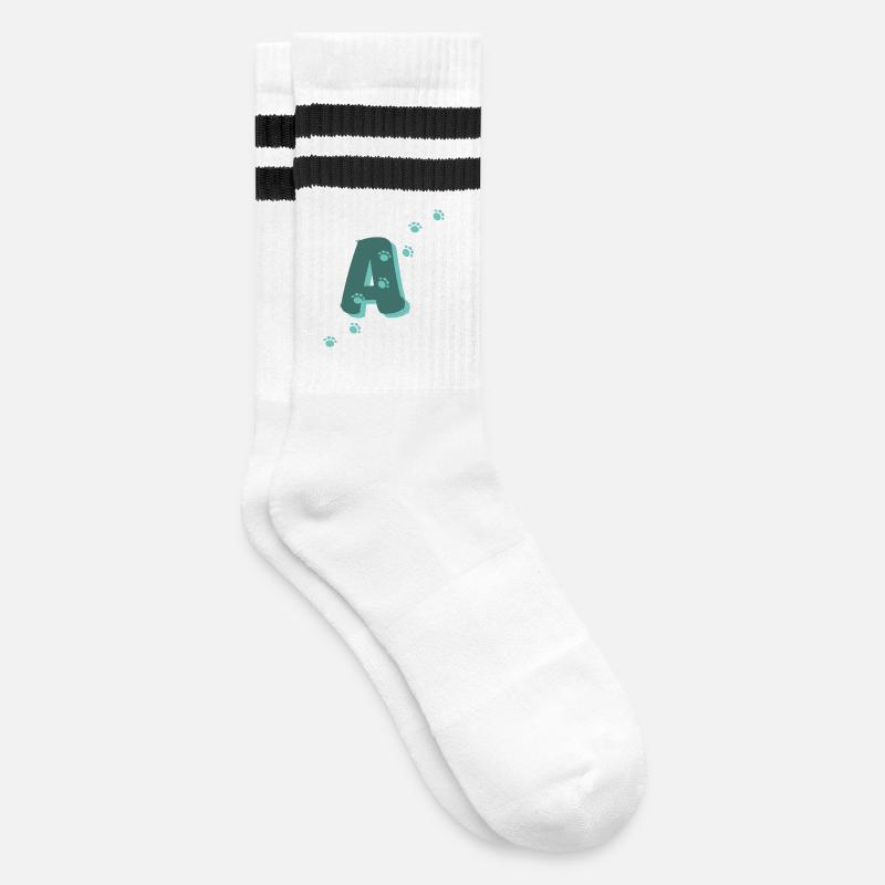 Pfoten Buchstabe A - Gestreifte Tennissocken - Weiß/Schwarz