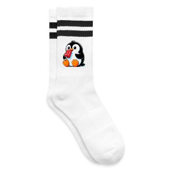 Penguin eats a popsicle - Striped tennis socks - white/black - Right