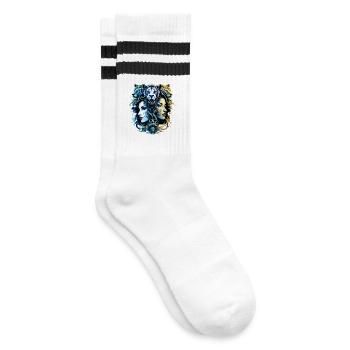 Fantasy design of lion heads and heads of - Striped tennis socks - white/black - Right