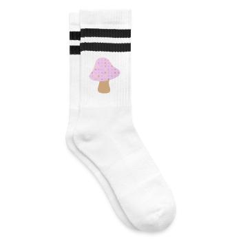 Pilz braun Punkte Dots pastell Wald Kinderzimmer - Gestreifte Tennissocken - Weiß/Schwarz - Rechts