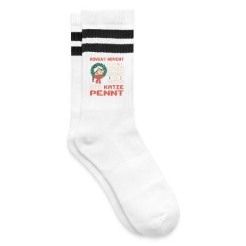 Adventszeit mit Katze - Gestreifte Tennissocken - Weiß/Schwarz - Rechts